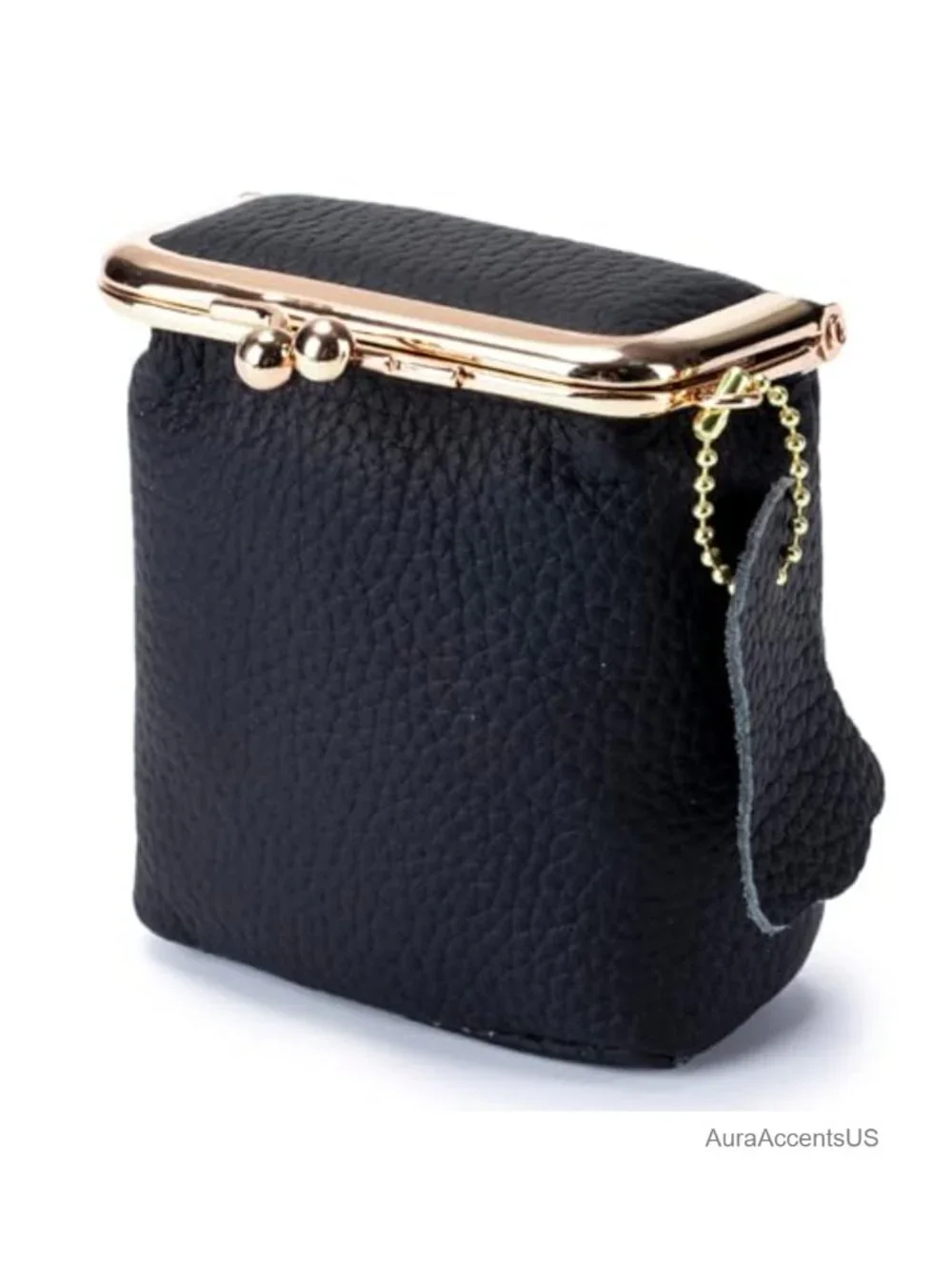 Genuine Leather Vintage Kiss-Lock Coin Purse Travel Jewelry Organizer